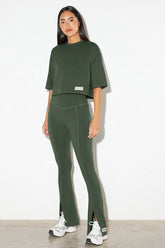 Flared Front-Split Softskin100© Leggings - Navy Green